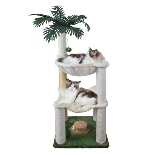Cat Tree 40'' with Double Hammock & Interactive Toy for Indoor Cats (White-40 Inches)