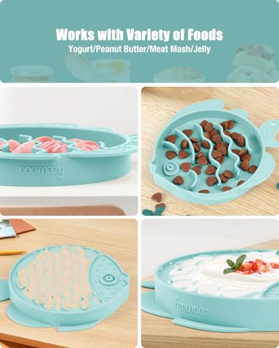 Slow Feeder Cat Bowl Silicone Pet Puzzle Feeder for Slow Eating (Cyan / 1.2 Cups)