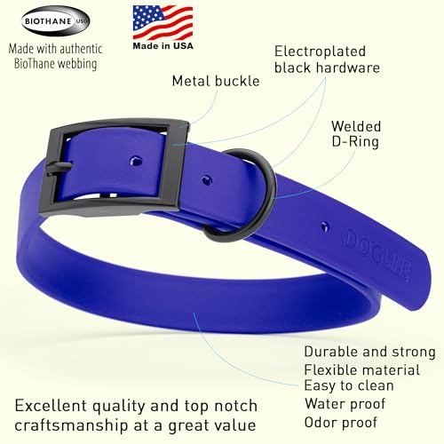 Biothane Waterproof Dog Collar Strong Coated Nylon Webbing with Black Hardware Odor (W1" x L22"-25" / Blueberry Royal)