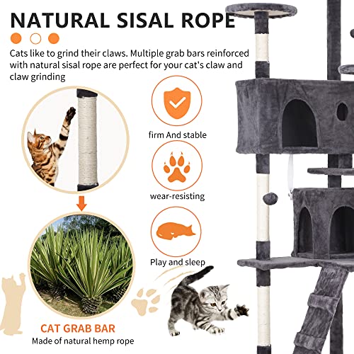 70" Cat Tree Tower (70in / Light Gray)