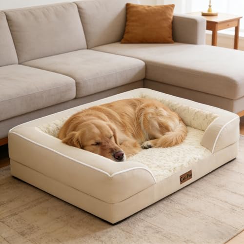 Waterproof Orthopedic Dog Bed for Large Dogs (Beige / 36.0"L x 27.0"W x 8.0"Th)