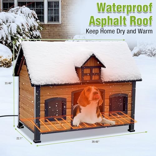 Heated Dog House for Large Dogs Outdoor Insulated Dog Kennel with Heater for Winter
