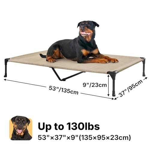 Outdoor Elevated Dog Bed Large Sized Dogs (53.0"L x 37.0"W x 9.0"Th / Beige Coffee)