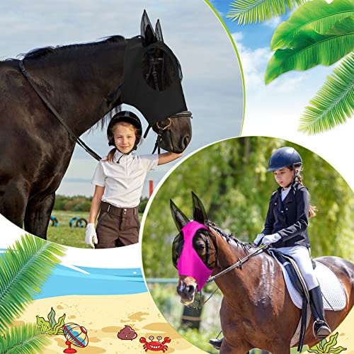 4 Pcs Horse Fly Mask with Ear (Large / Purple, Blue, Pink, Black)