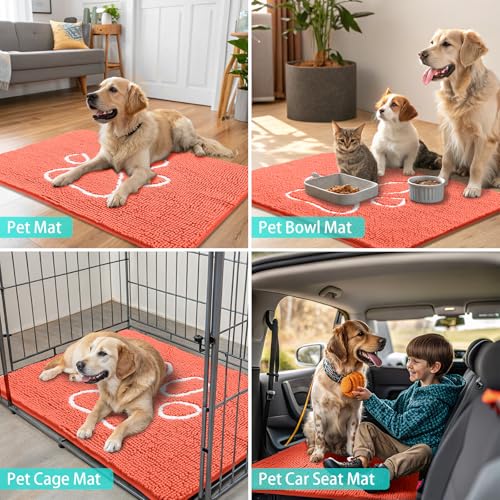 Dog Door Mat for Muddy Paws (36"X24" / Coral and White)