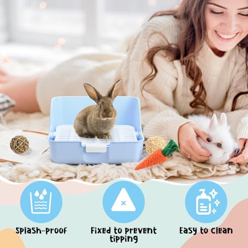 15 Pcs Rabbit Starter Kit Small Rabbit Litter Box Girls Gift Animal Grooming Kit Bunny Toys Bowl Blankets with Cleaning Set for Guinea Pig Accessories (Candy Blue)