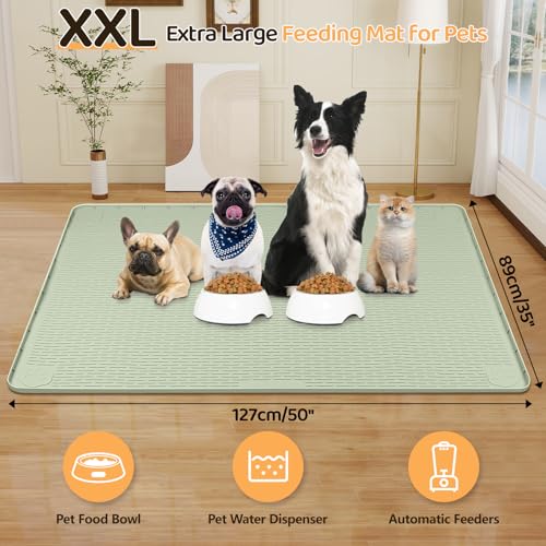 Dog Food Mat 50''x35'' Extra Large Dog Mat for Food and Water (50"L x 35"W / Green)