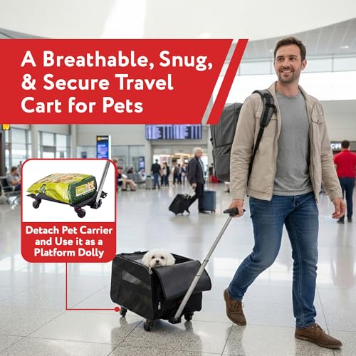 Rolling Pet Carrier with Wheels Airline Approved (Carrier on wheels / 18.0"L x 12.0"W x 20.0"H / Black)