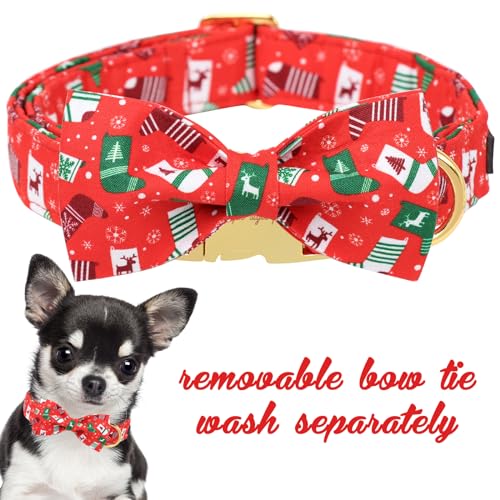 Christmas Day Dog Collar with Bow Christmas Tree Cotton Puppy Collars for Small Medium Large Dogs (Extra Large / shock bow)