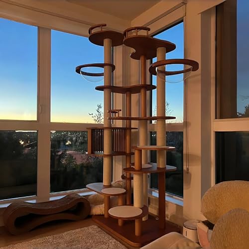 Cat Tree 84.6" Solid Wood Multi (L35.4"xW23.6"xH84.6"（with Cat Scratching Mat Pad）)