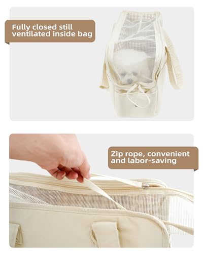 Dog Carrier for Small Dogs Rabbit cat with Large Pockets (Beige / 17.0"L x 7.5"W x 12.0"H)
