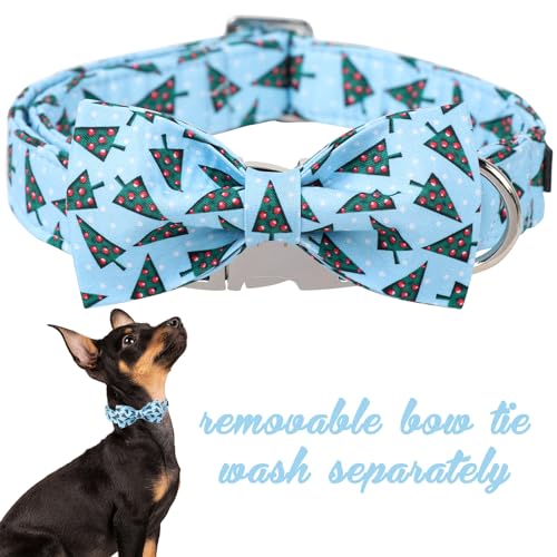 Christmas Day Dog Collar with Bow Christmas Tree Cotton Puppy Collars for Small Medium Large Dogs (Large / Christmas tree bow)