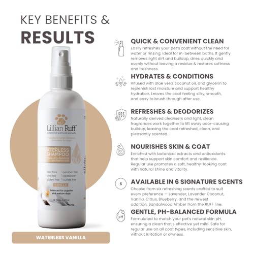 Waterless No Rinse Dog Dry Shampoo Spray with Hydrating Essential Oils