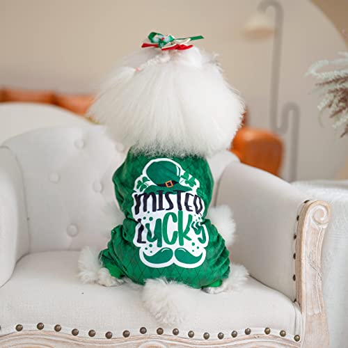 Dog St.Patrick's Day Pajamas Puppy Onesies Small Dogs Soft Pjs Coat Cat Apparel Comfy Pet Clothes Outfit Doggie Bodysuit (Medium / Mister Lucky)