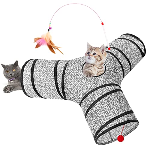 Cat Tunnel, 3-Way Collapsible Toy for Indoor Cats, Grey Coin (Grey Coin / Small)