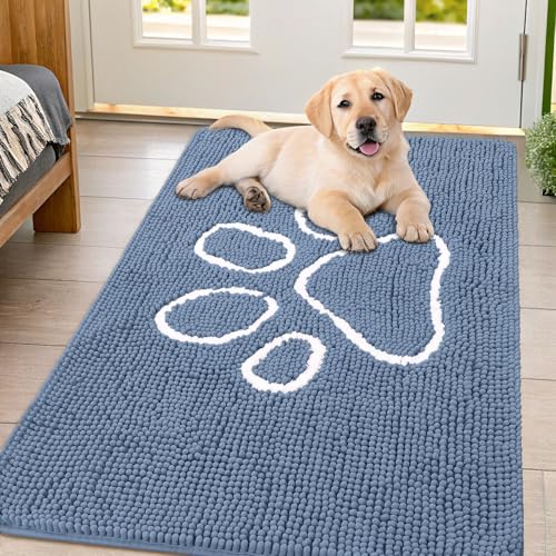 Dog Door Mat for Muddy Paws (47"X32" / Airy Blue and White)