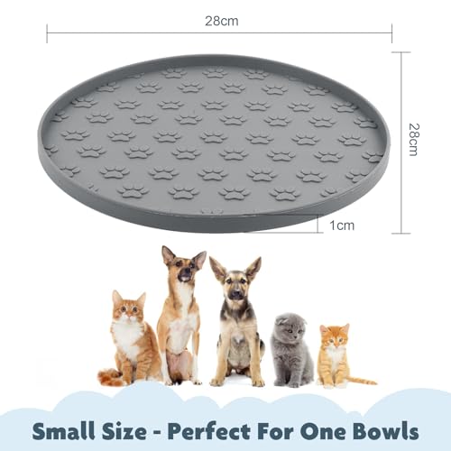 Silicone Pet Food Mat Dog Cat Feeding Bowl Mats Grey 2 Pack (11" Round x 2 / Gray)