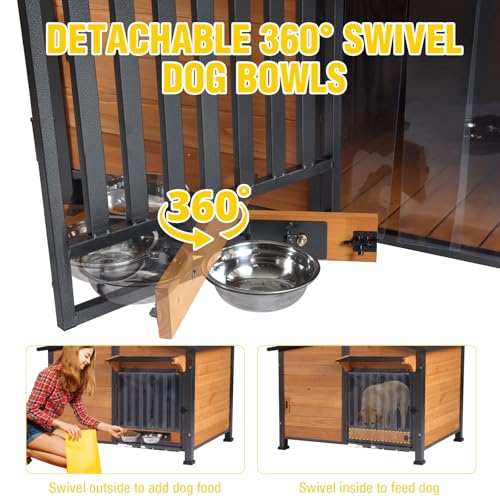 Outside Chew Resistant Heated Dog House with Metal Frame (Wood / L-IN)