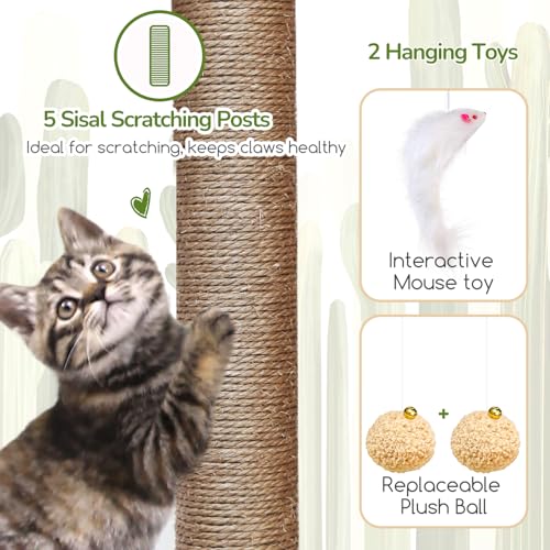52in Cactus Cat Tree Tower for Indoor Cats (Green / L)