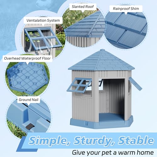Sturdy Dog House Indoor Outdoor for Small Medium Dogs (Blue)