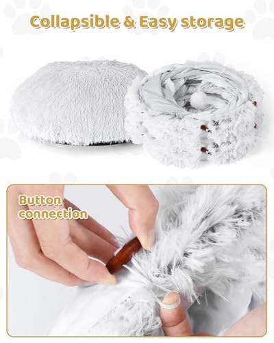 Cat Tunnel Bed with 20 Pcs Interactive Toys (Off-white)