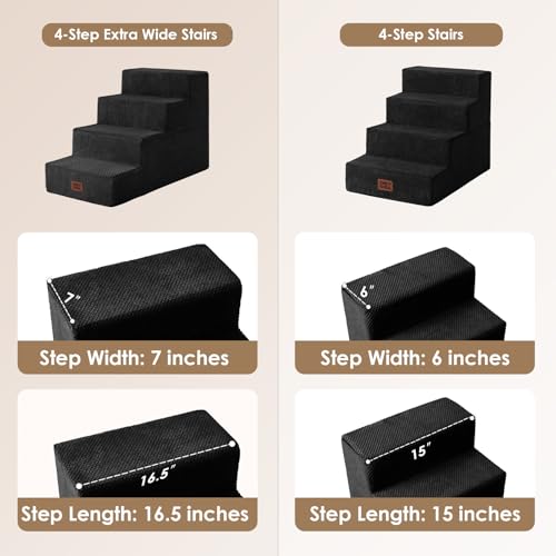 Dog Stairs for Bed 20" H (Black / Extra Wide 16.5" x 28" x 20")
