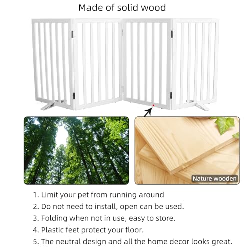 Freestanding Indoor Dog Gate for House Foldable Wood White Puppy Gate for Doorways Pet Gate for Stairs Extra Wide Pet Fence 32" Height 4 Panels (White / 【4 Panels】80''w x 32''h)