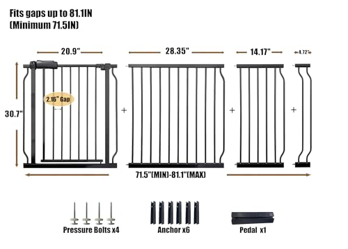 Extra Wide Baby & Dog Gate 76.4 (Black / 76.3"-81"/194-206CM)