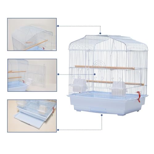 Travel Bird Cage 20.5×18.1×14.2 in Portable Birdcage with Handle and Perches for Small Parrots Canaries Cockatiels Lovebirds Finches Budgies Conures (white)