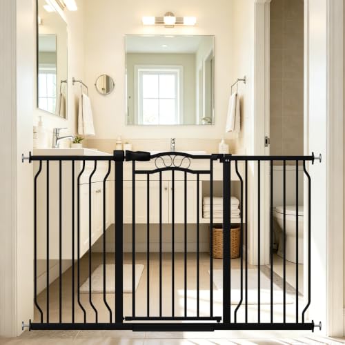53.1 62.2" Extra Wide Baby Gate for Stairs No Drilling (Black / 53.1"-62.6")