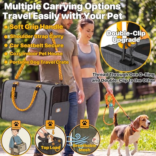 Expandable Large Pet Carrier (24.0"L x 16.0"W x 16.0"H / Mid-Hemp Gray)
