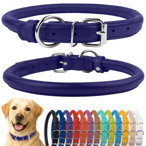 Tangle Free Rolled Leather Dog Collar (Purple / XL)