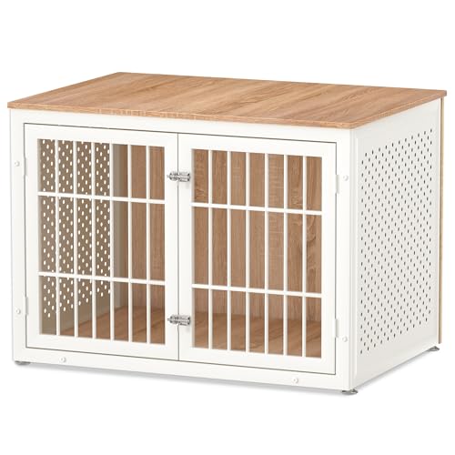 42" Heavy Duty Dog Crate Furniture for Large Dogs (42.1"L x 29.9"W x 30.3"H / Nature+White)