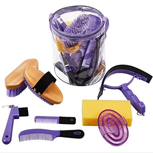 9 Pcs Horse Grooming Kit Tack Room Supplies (Cute / Purple)
