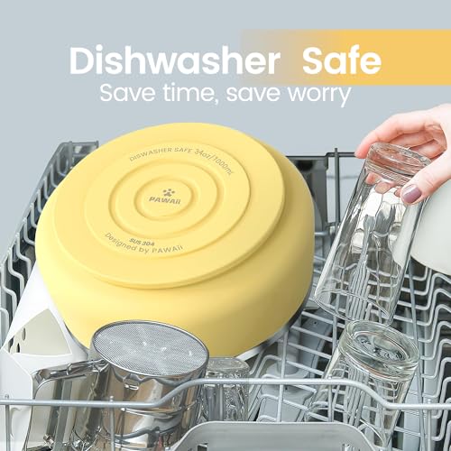 Dog Bowl 34 oz Stainless Steel Food and Water Bowl (34oz / Cheese Yellow)
