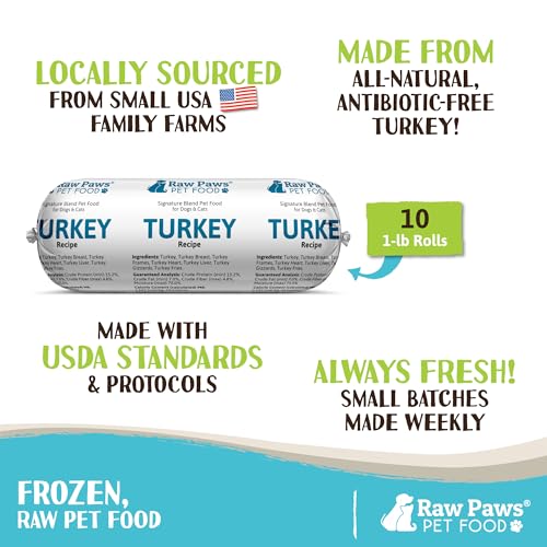 Frozen Raw Turkey Recipe Dog & Cat Food (1 Pound (Pack of 10))