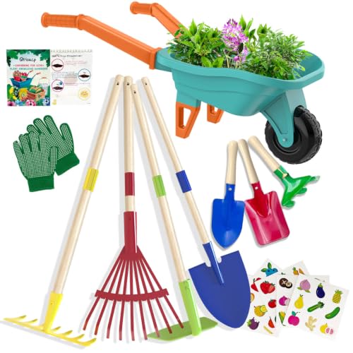 Kids Gardening Set with Wheelbarrow (Green)