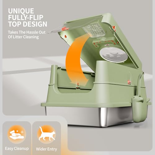 Stainless Steel Cat Litter Box with Lid (Green)