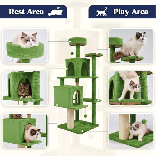 58.5inch Large Cat Tree Tower Condo for Indoor Cats (58.5in / Leaves Green)