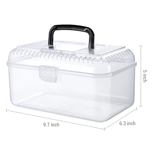 Reptile Carrier Critter Keeper Terrarium 9.5 x 6 Inch Clear Portable Tank with Black Carrying Handle