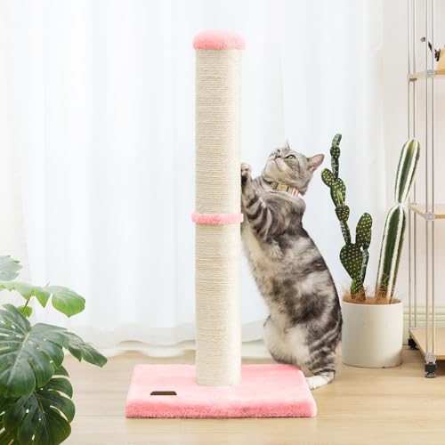 34" Tall Cat Scratching Post with Sisal Rope for Indoor Cats Pink (Pink)