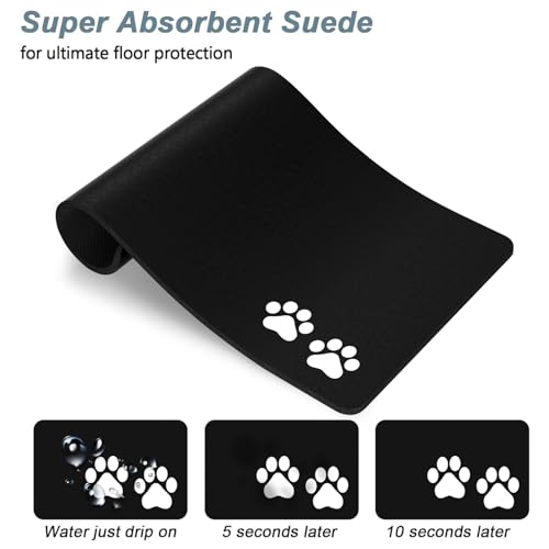 Dog Food Mat 12" x 19" Footprint Absorbent Dog Cat Bowl Mat for Food and Water (A-Black Footprint / 19"L x 19"W)