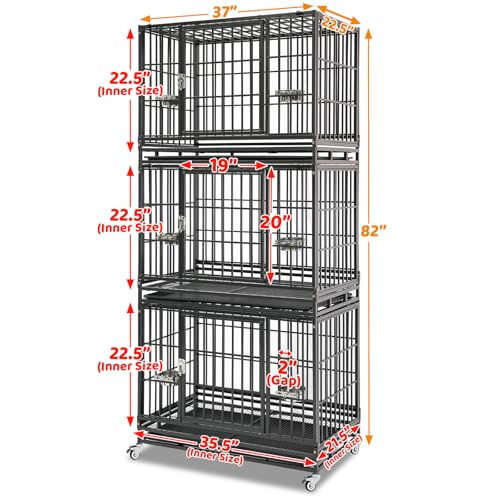 37 Inch Three Tiers Stackable Dog Crates for Medium Dogs (37"L - 3 Tiers)