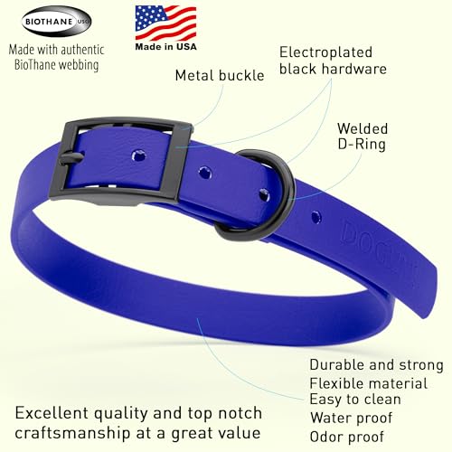 Biothane Waterproof Dog Collar Strong Coated Nylon Webbing with Black Hardware Odor (W3/4" x L15-18" / Blueberry Royal)