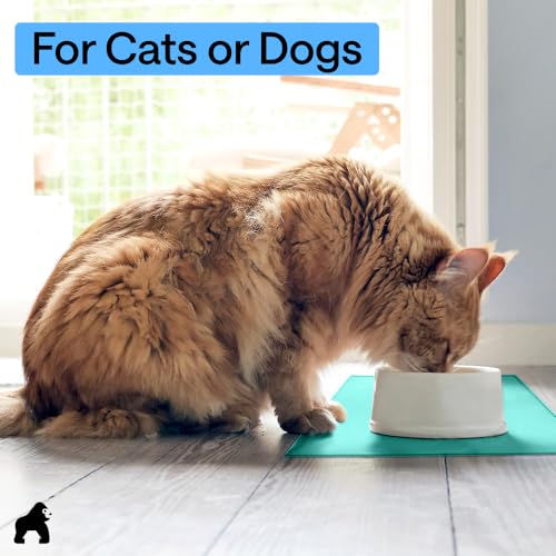 Dog Food Mat 100% Waterproof Silicone (Turquoise / 16"l X 10"w)