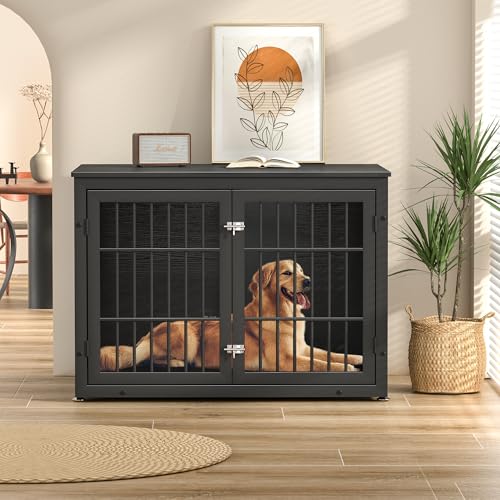 42" Heavy Duty Dog Crate Furniture for Large and Medium Dogs (42.1"L x 30.0"W x 30.2"H / Black)