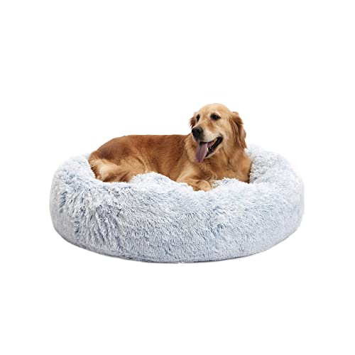 Calming Fluffy Donut Dog Bed for Large Dogs (36.0"L x 36.0"W x 8.0"Th / Light Blue)