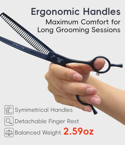 Professional Dog Grooming Scissors Pet Curved Chunker Shears 7.0'' Extremely Sharp Blades 440C Steel Thinning Scissors Durable Smooth Motion & Fine Cut for Dogs and Cats (Black Chunker)