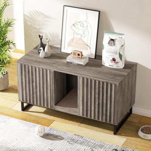 Double Litter Box Enclosure (Grey / 47.6"L x 21.5"W x 26"H)