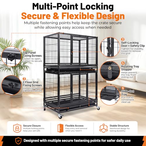 31" Two Tier Stackable Heavy Duty Dog Crate Cage Kennel Indoor (31.0"L x 20.0"W x 46.0"H)
